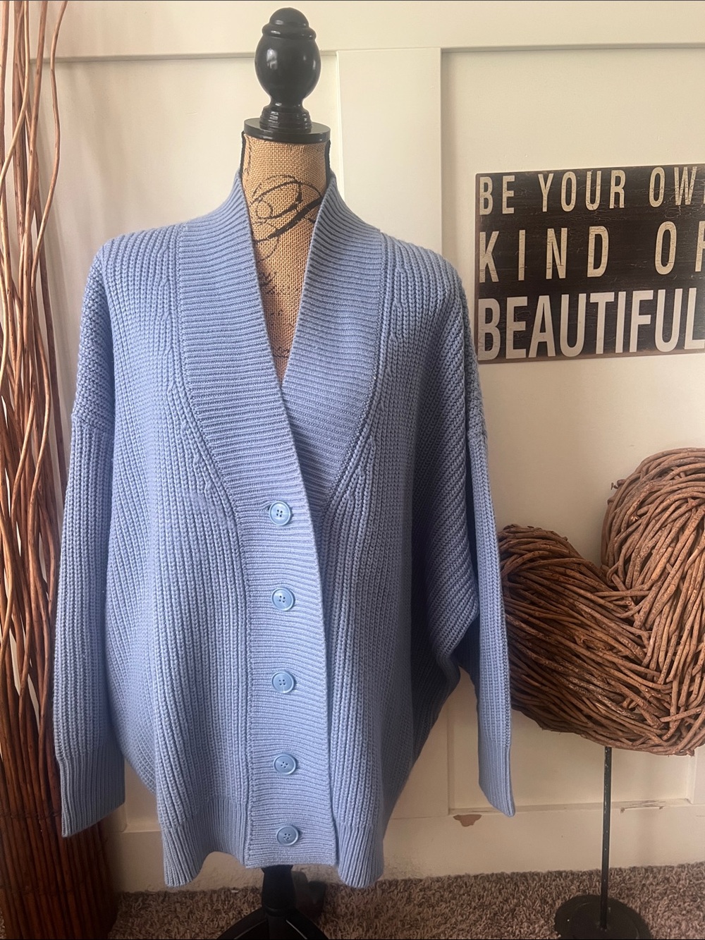 WeWoreWhat Light Blue Ribbed Button-Up Cardigan